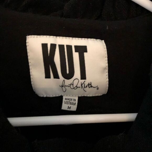 Kut from the Kloth Womens Tabitha Jacket M Black French Terry Ruffle Abstract - Picture 3 of 5